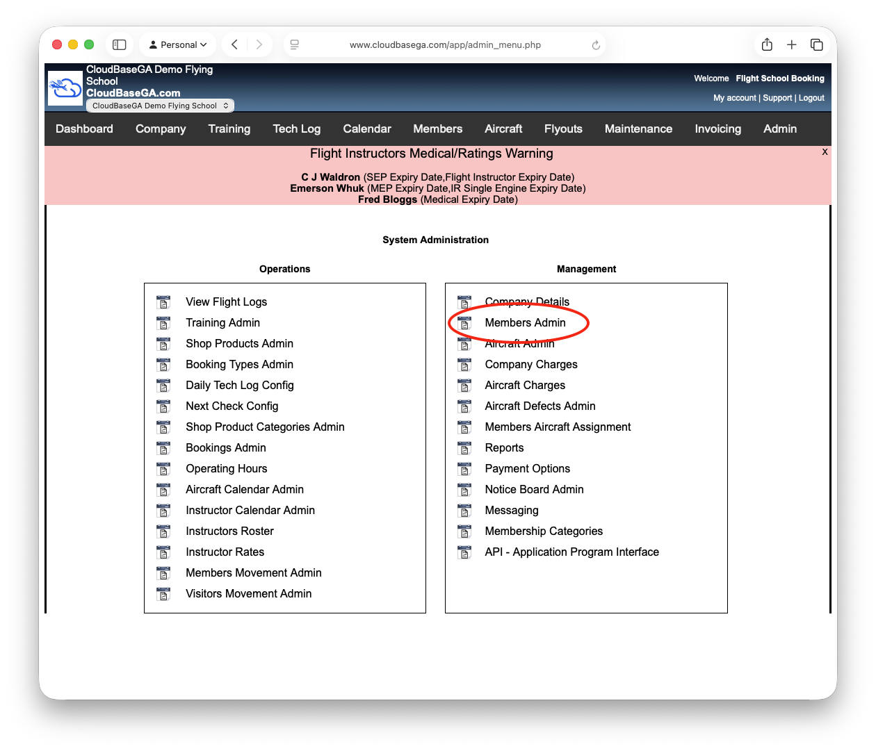 Click "Members Admin" on Admin