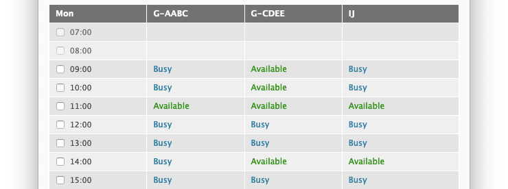 Booking form showing "busy"