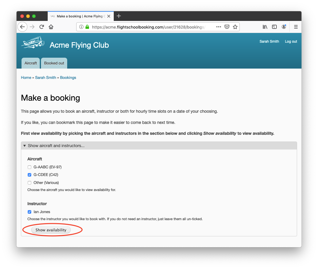 Select which aircraft and instructors to show on the booking form