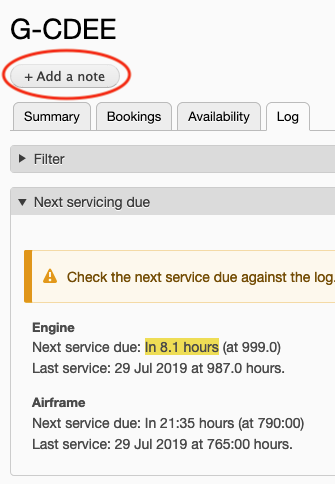 Add a note to the aircraft log