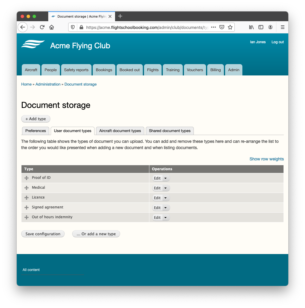 Admin > Document storage