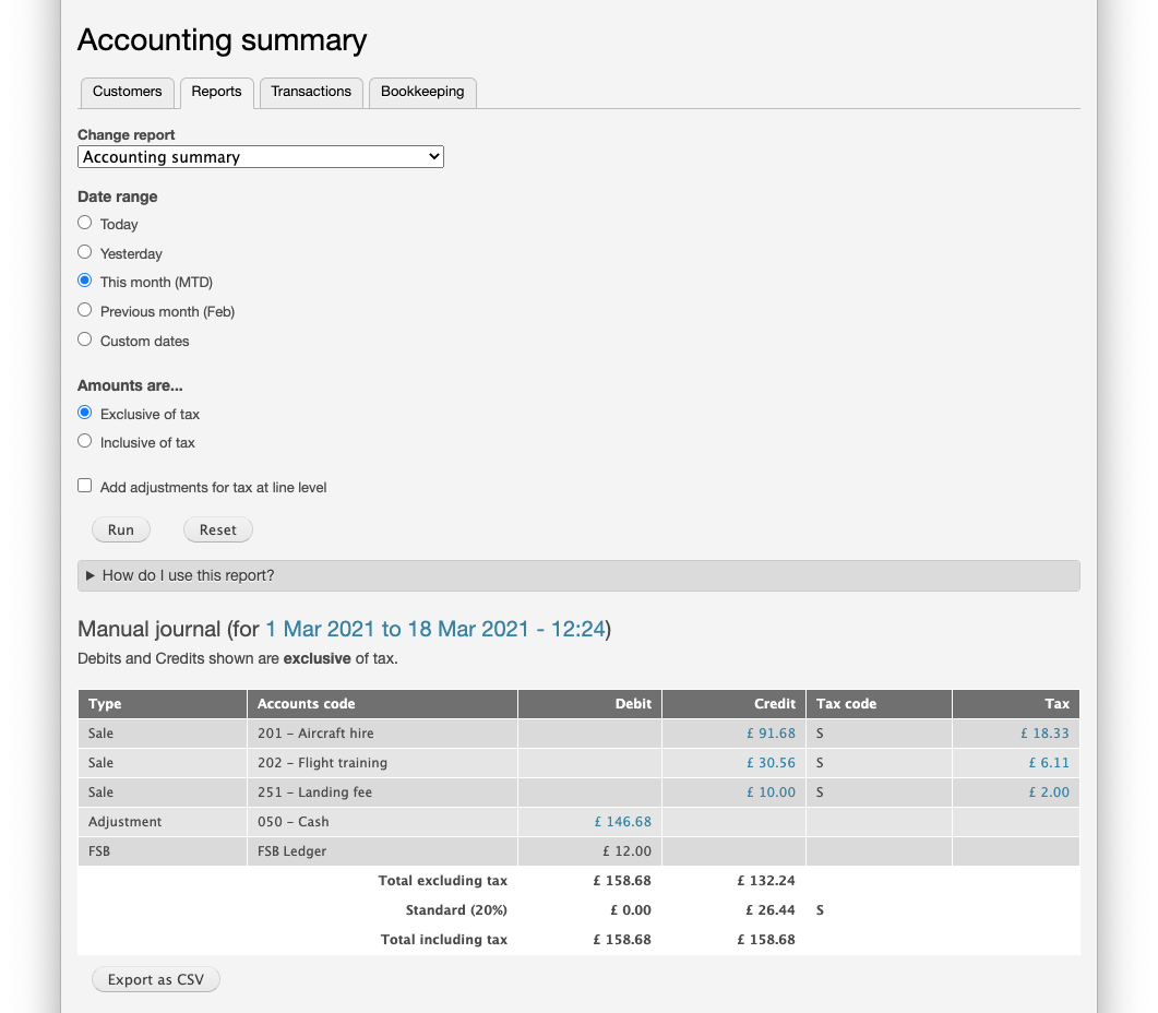 Accounting summary report