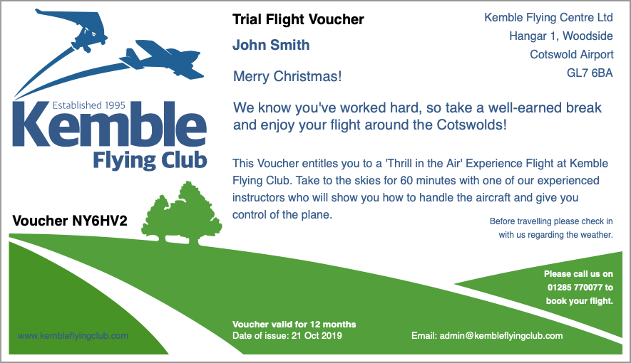 Example air experience voucher (No longer valid!)