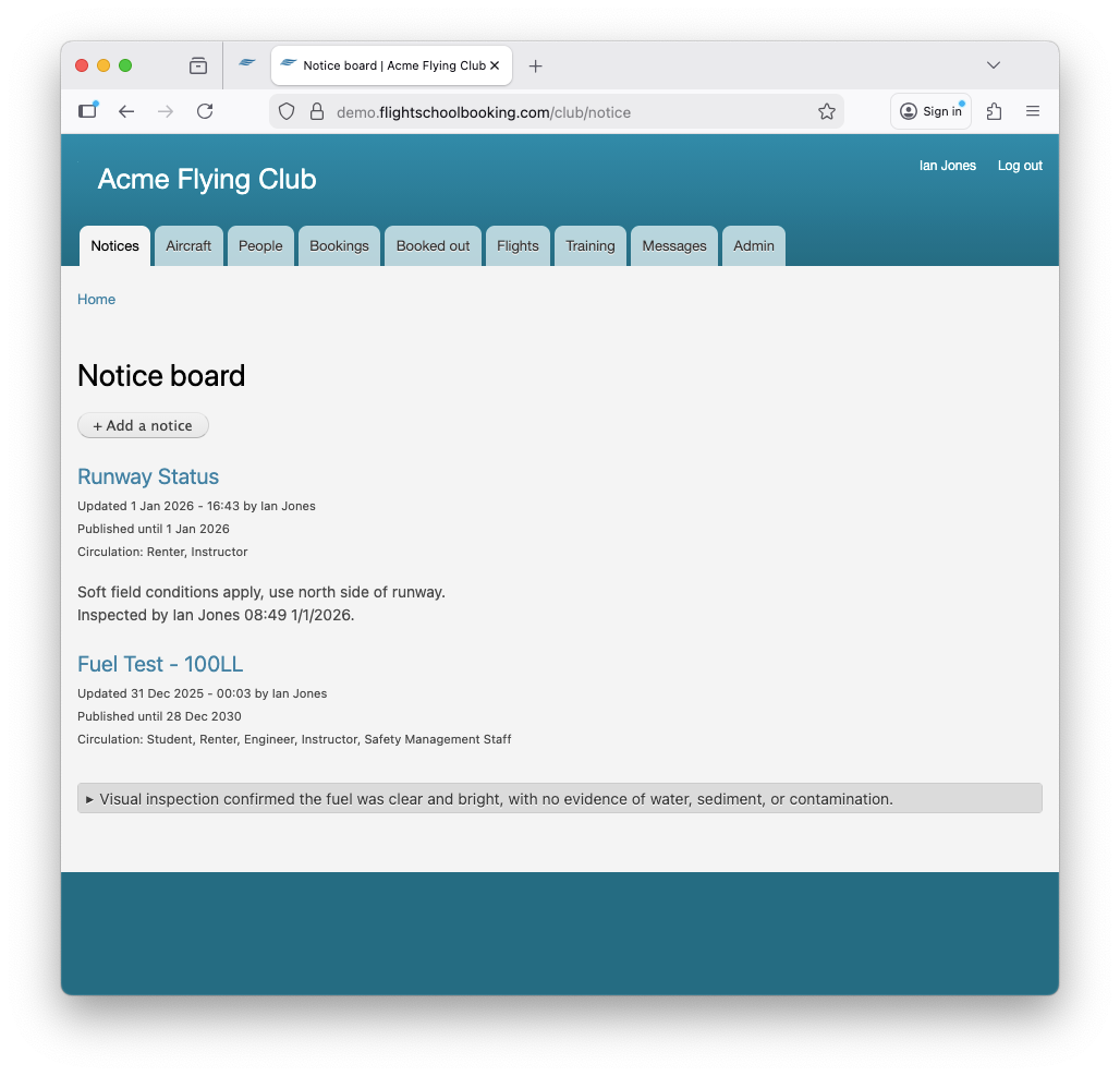 Example notice board