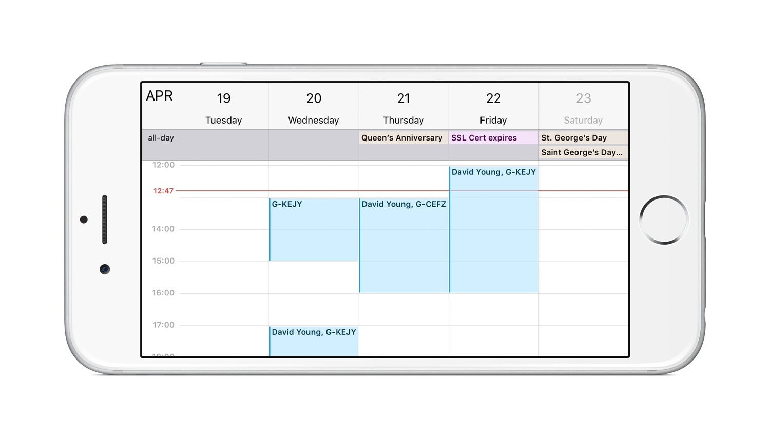 iPhone 6 showing bookings as a calendar