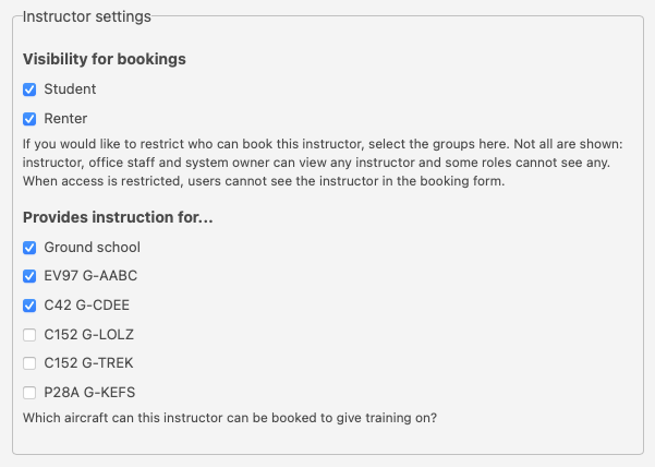 Instructor settings