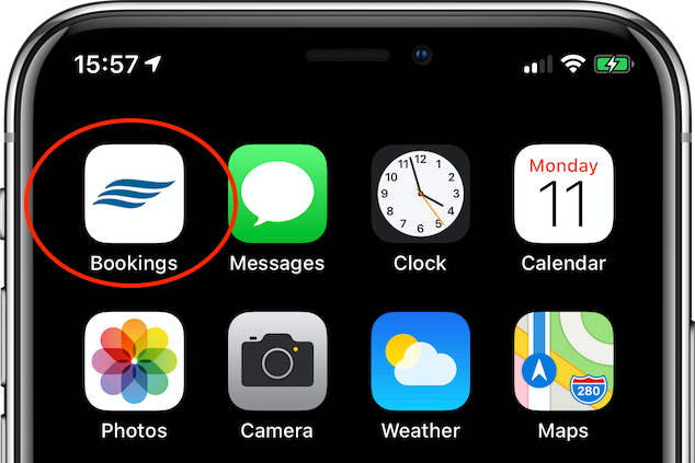 iPhone home screen with booking system icon