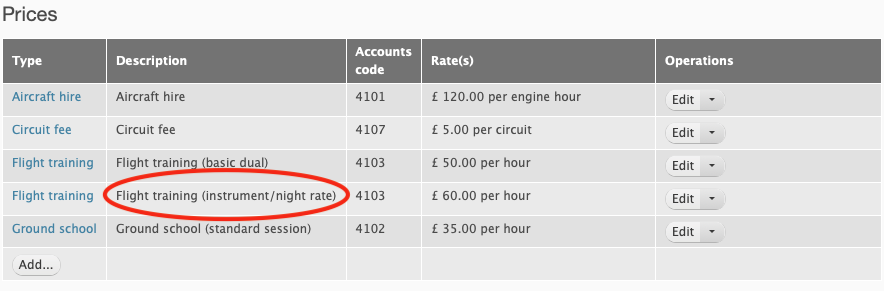 You can now set more than one billing rate for flight training