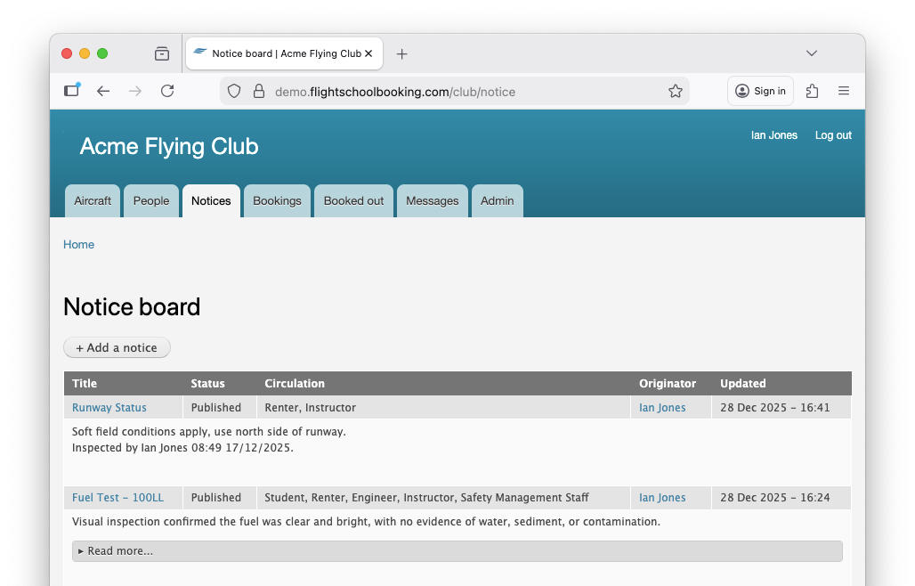 Example notice board