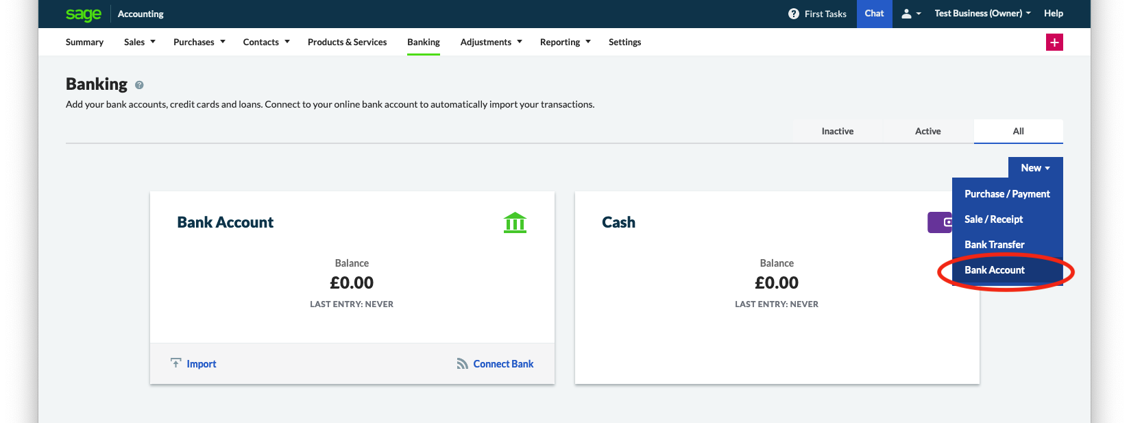 Add a bank account in Sage