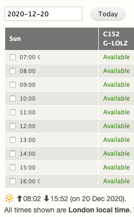 Showing sunrise and sunset on the booking form