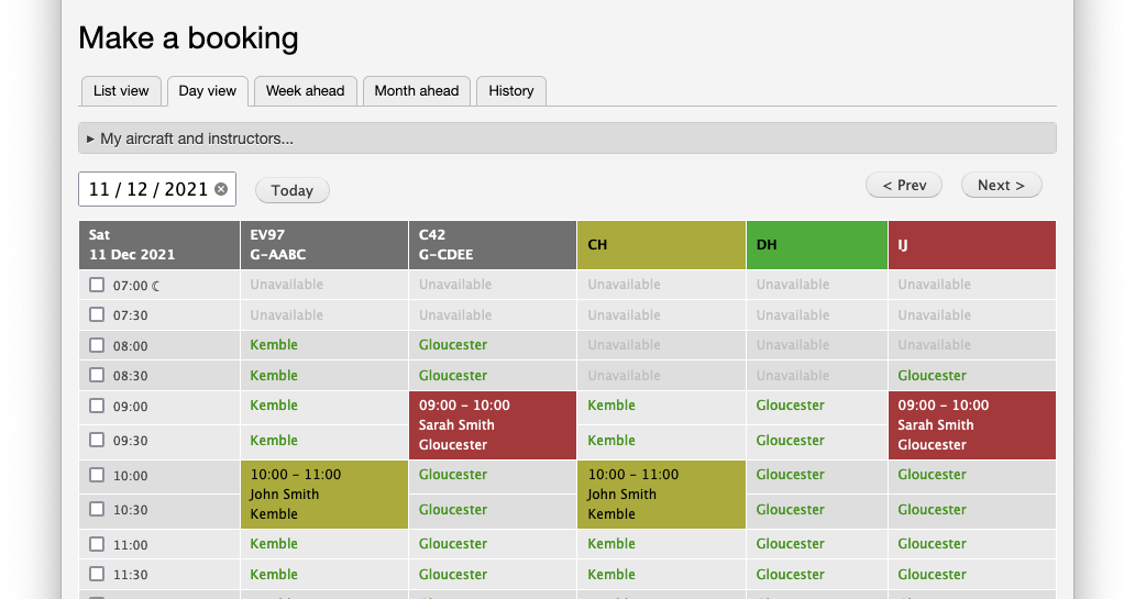 Booking form showing locations where a resource is available